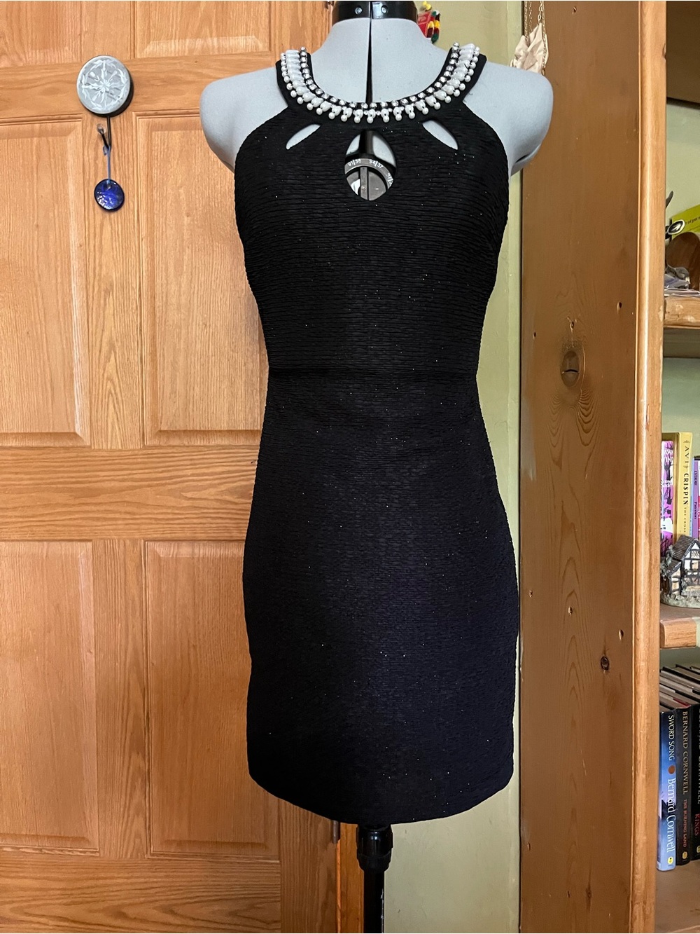 Black sparkling Beaded Halter Sheath mini Dress